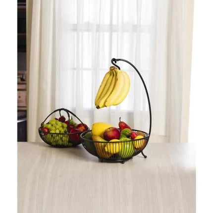 MIKASA GOURMET BAND AND STRIPE FRUIT BASKET WITH BANANA HANGER