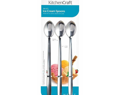 KITCHENCRAFT SET OF 3 STAINLESS STEEL ICE CREAM / SODA SPOONS