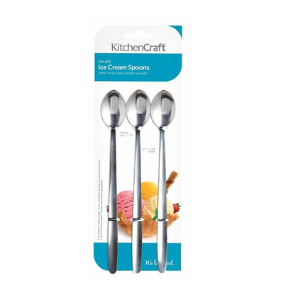 KITCHENCRAFT SET OF 3 STAINLESS STEEL ICE CREAM / SODA SPOONS