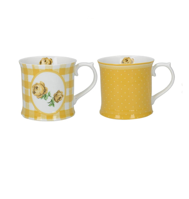 KATIE ALICE VINTAGE ROSES SET OF 2 TANKARD MUGS TUMERIC