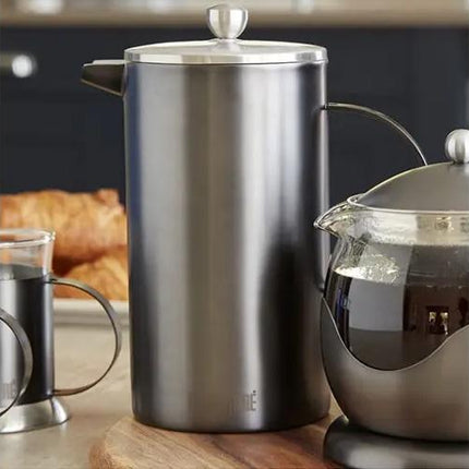 BRUSHED  LA CAFETIERE EDITED DOUBLE WALLED 8 CUP CAFETIERE GUN METAL GREY