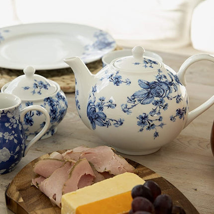 MIKASA HAMPTON TEAPOT WITH FLORAL DESIGN, PORCELAIN, WHITE/BLUE, 1 LITRE