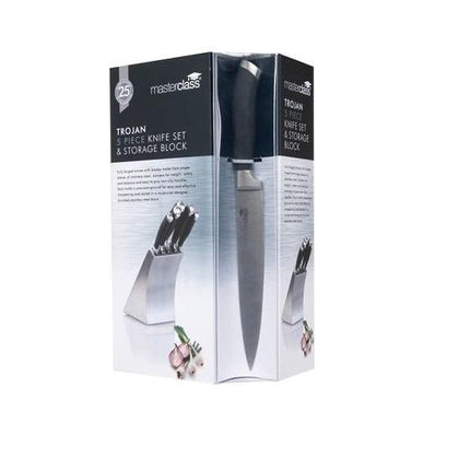 5 PIECE KNIFE SET IN STAINLESS STEEL BLOCK