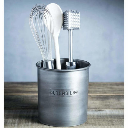 Industrial style metal utensil holder for kitchen