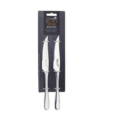 KITCHENCRAFT-MASTERCLASS STAINLESS STEEL SOLID POLISHED SET OF 2 STEAK KNIVES