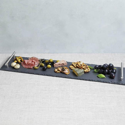 ARTESA SLATE SERVING PLATTER WITH COPPER COLOURED HANDLES, 60CM X 15CM