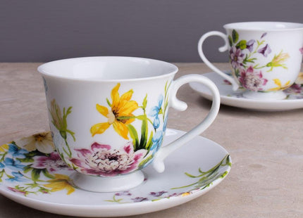 KATIE ALICE ENGLISH GARDEN SET OF 4 ESPRESSO CUPS AND SAUCERS