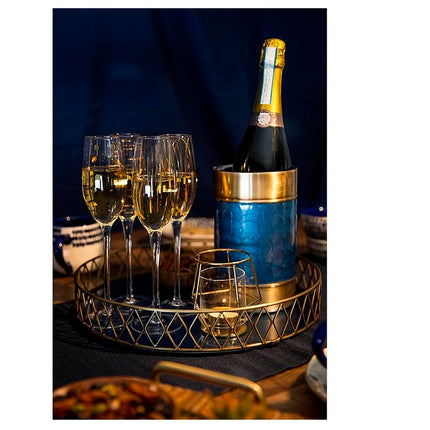 Stainless Steel Blue and Brass Finish Drinks Tray
