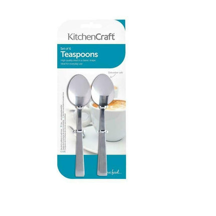 KITCHEN CRAFT STAINLESS STEEL TEASPOONS, SET OF SIX