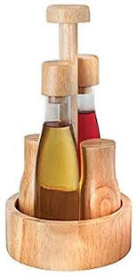 Oil and vinegar glass with wooden base from Bailey