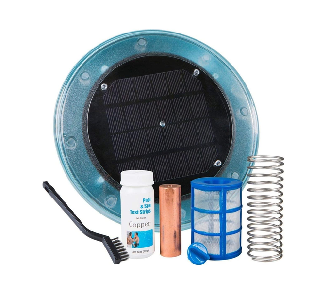 Solar powered swimming pool sterilization device 