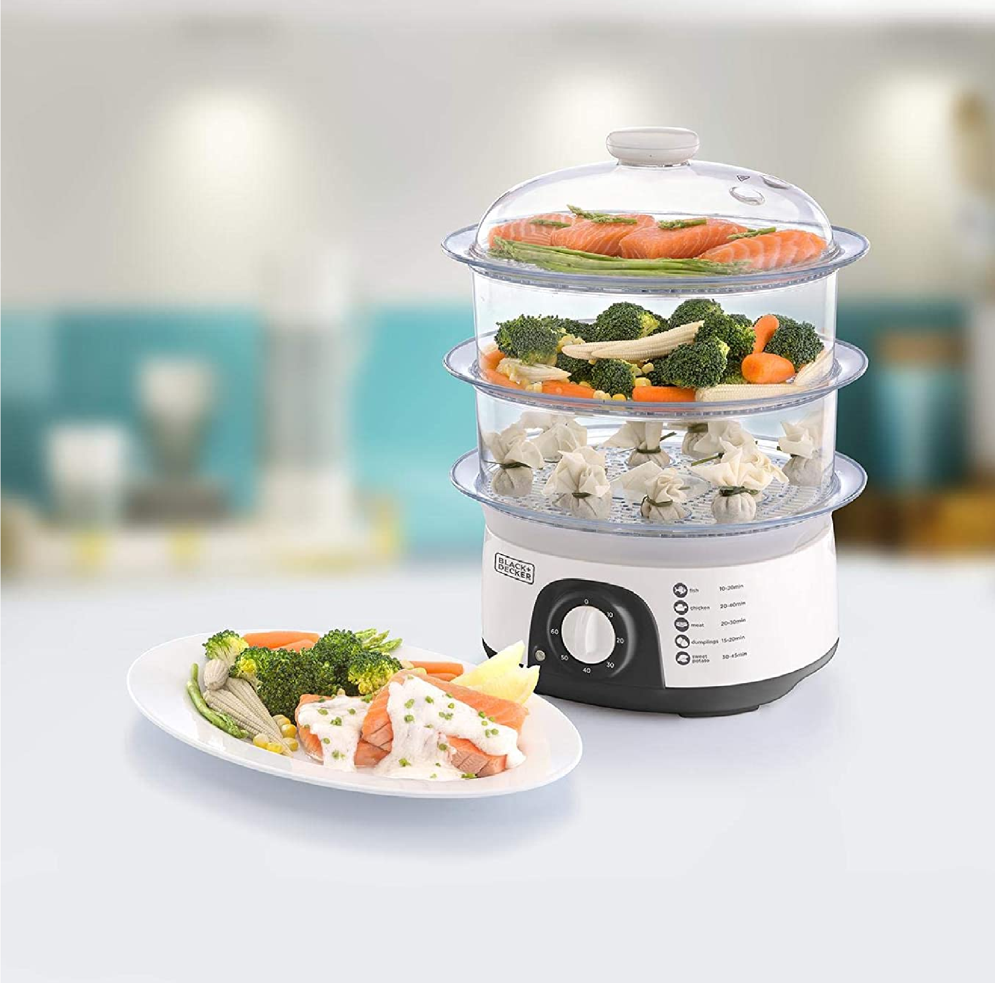 Black & Decker 775W 10L 3-Ply Food Steamer with Timer White