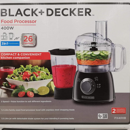 BLACK & DECKER  400W FOOD PROCESSOR  1.25L FAMILY SIZE BOWL  33 FUNCTIONS  