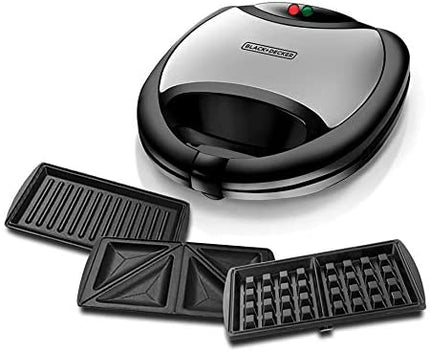 BLACK+DECKER 3 IN 1 SANDWICH AND WAFFLE MAKER 750W BLACK/SILVER
