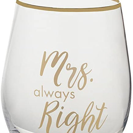 Mikasa 5216704 'Celebrations' Stemless Wine Glasses with Decorative Mr Right and Mrs Always Right Prints, 468 ml - Clear/Gold (Set of 2)