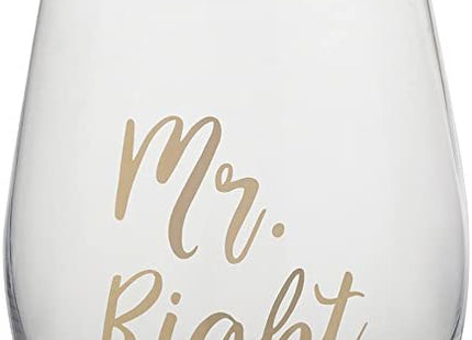 Mikasa 5216704 'Celebrations' Stemless Wine Glasses with Decorative Mr Right and Mrs Always Right Prints, 468 ml - Clear/Gold (Set of 2)
