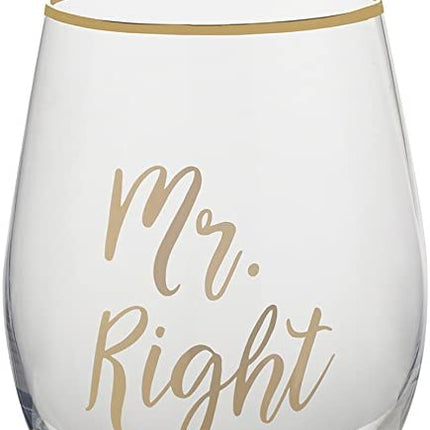 Mikasa 5216704 'Celebrations' Stemless Wine Glasses with Decorative Mr Right and Mrs Always Right Prints, 468 ml - Clear/Gold (Set of 2)