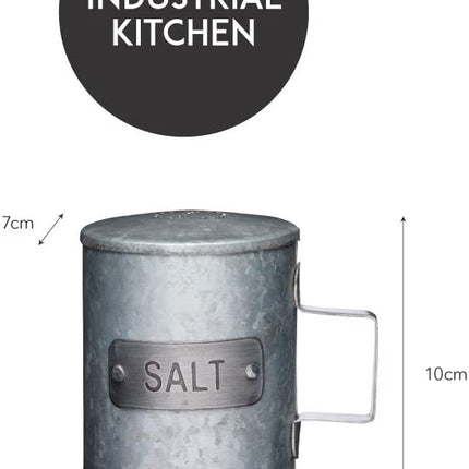 KitchenCraft Industrial Kitchen Galvanised Steel Vintage-Style Salt Shaker, 9 x 7 x 10 cm (3.5" x 3" x 4")