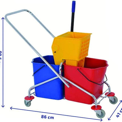 TROLLEY CLEANER 2 BASKET WITH SQUEEZER 46 LITRE METAL