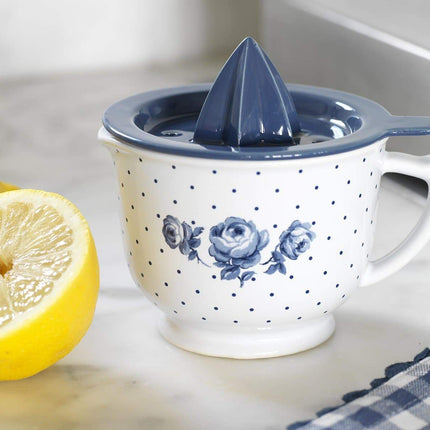 KATIE ALICE VINTAGE INDIGO CERAMIC LEMON JUICER WITH JUG