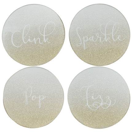 CREATIVE TOPS AVA &amp; I PACK OF 4 GLASS GLITTER COASTERS - FIZZ SPARKLE POP CLINK (β) 