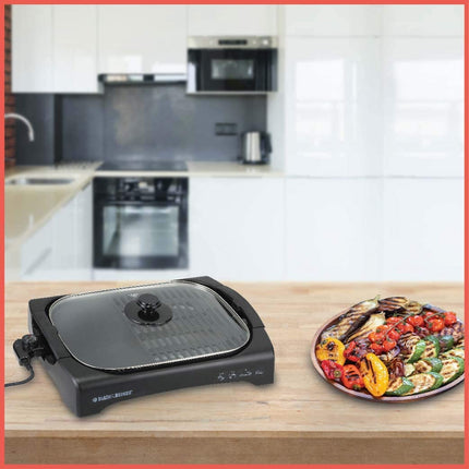 BLACK+DECKER OPEN FLAT GRILL WITH GLASS LID 2200W BLACK