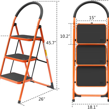 FOLDING 3 STEP LADDER PORTABLE SPACE SAVING LIGHTWEIGHT