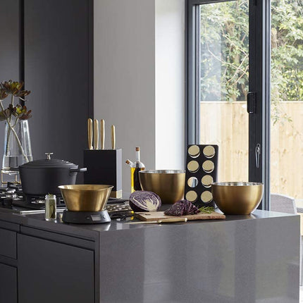 MASTERCLASS BRASS EFFECT KITCHEN ROLL HOLDER, BLACK/BRASS, 15 X 15 X 35 CM