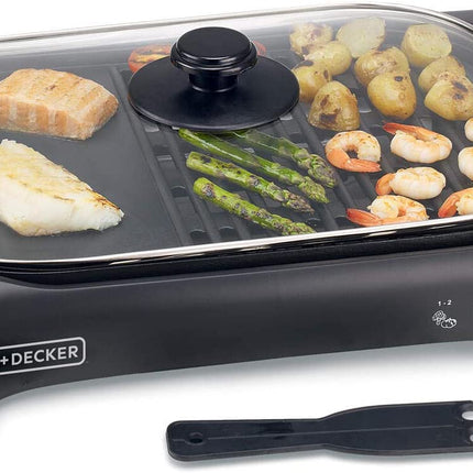BLACK+DECKER OPEN FLAT GRILL WITH GLASS LID 2200W BLACK