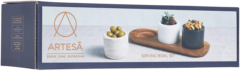 Artesa Serving Bowls/Sauce Pots and Tray (4-Piece Set), Marble, White/Grey/Black, 30 x 10 x 7.5 cm
