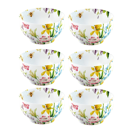 6pcs Katie Alice English Garden Cereal Bowl White Floral 15.2 x 9 cm