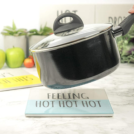 KitchenCraft KCTRIVFH Cork Backed Ceramic Coaster, Blue/White