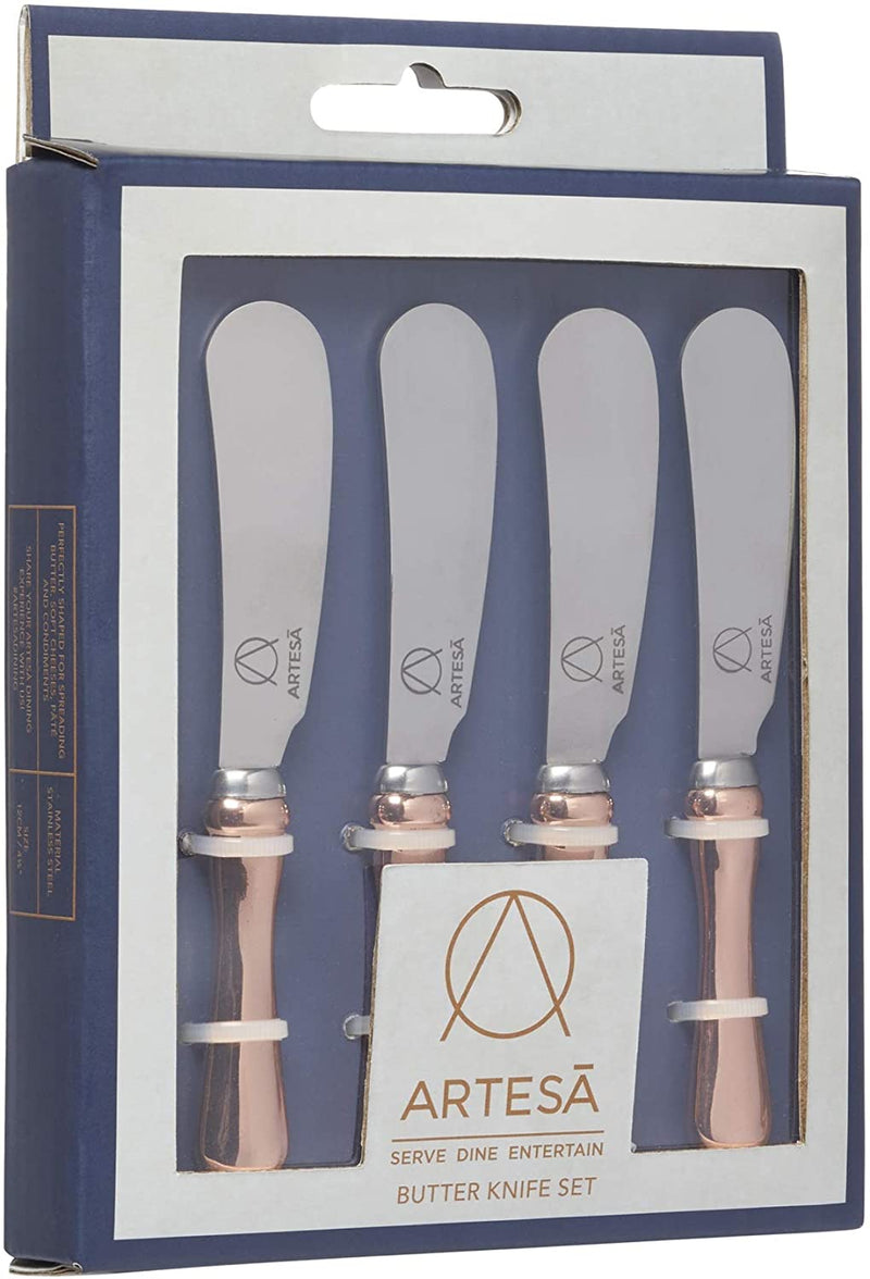 MasterClass ARTBUTKNPK4 Artesà Butter Knife Set with Rose Gold-Effect Handles-12 cm (Pack of 4), Stainless Steel, Multi/Colour, 0.3 x 1.7 x 12 cm