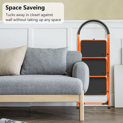 FOLDING 3 STEP LADDER PORTABLE SPACE SAVING LIGHTWEIGHT