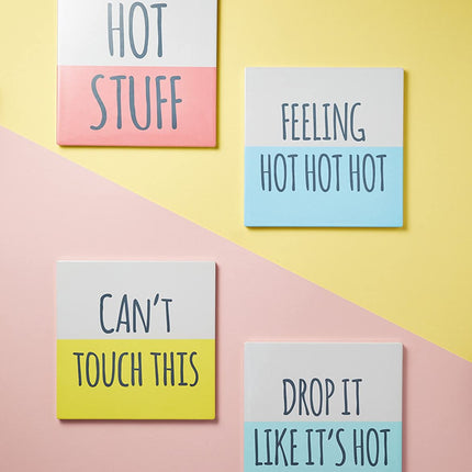 KitchenCraft kctrivctt Funny Can 't Touch This Ceramic Coaster Square [Query] 20 x 20 cm (20.3 cm), Yellow/White