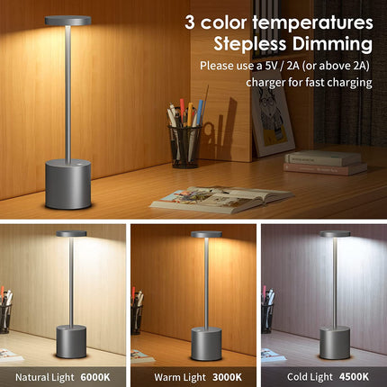 USB Rechargeable Battery Desk Lamp Aluminium LED Cordless
