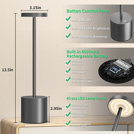 USB Rechargeable Battery Desk Lamp Aluminium LED Cordless