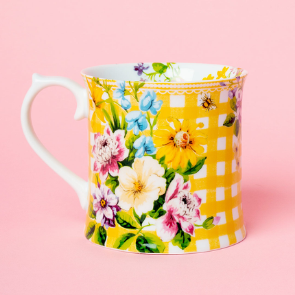 ENGLISH GARDEN YELLOW GINGHAM TANKARD MUG