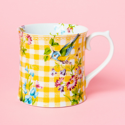 ENGLISH GARDEN YELLOW GINGHAM TANKARD MUG