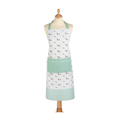 KITCHENCRAFT KCDACHAPRON 'DACHSHUND' COOKING APRON - 100% COTTON KITCHEN APRON WITH ADJUSTABLE STRAPS, WHITE / SAGE GREEN, ONE SIZE FITS ALL
