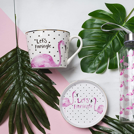 CREATIVE TOPS AVA & I FLAMINGO MUG WITH 'LETS FLAMINGLE' DESIGN, CERAMIC, WHITE, 450 ML