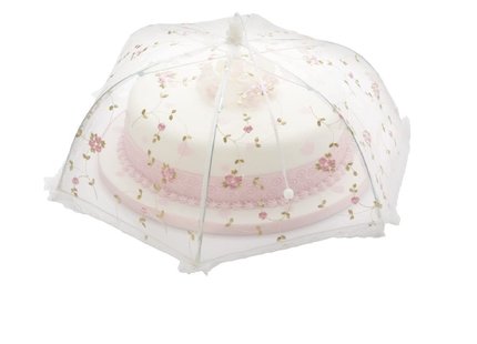 KITCHENCRAFT COLLAPSIBLE CAKE COVER MESH, 41 CM POP UP NET FOOD PROTECTOR UMBRELLA WITH VINTAGE ROSE DESIGN