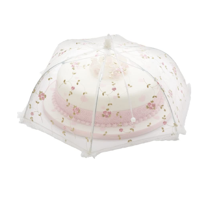 KITCHENCRAFT COLLAPSIBLE CAKE COVER MESH, 41 CM POP UP NET FOOD PROTECTOR UMBRELLA WITH VINTAGE ROSE DESIGN