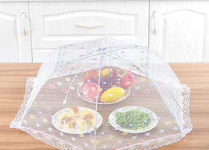 KITCHENCRAFT COLLAPSIBLE CAKE COVER MESH, 41 CM POP UP NET FOOD PROTECTOR UMBRELLA WITH VINTAGE ROSE DESIGN