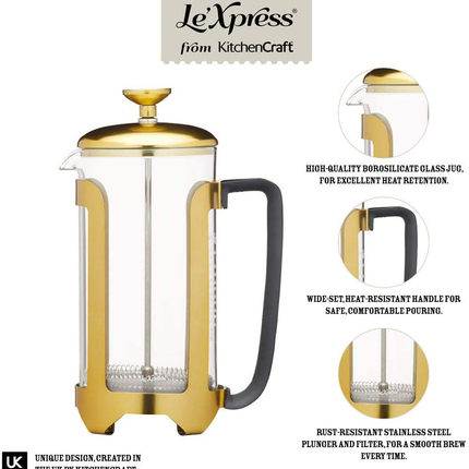 KITCHENCRAFT LE'XPRESS DELUXE BRASS CAFETIèRE, STAINLESS STEEL/GLASS