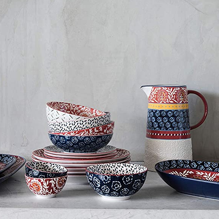 MAXWELL & WILLIAMS BOHO BOWLS, PORCELAIN, SHIBORI NAVY, 12.5 CM, SET OF 4