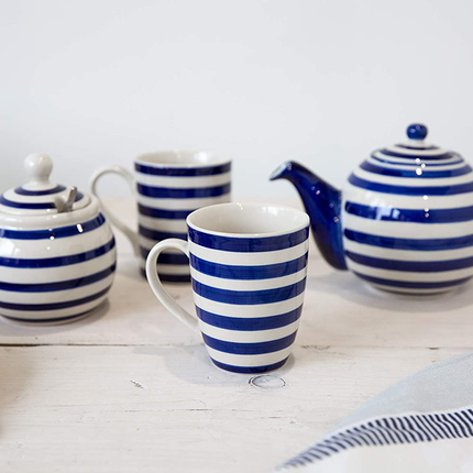 LONDON POTTERY JY18LT47 MILK JUG AND SUGAR BOWL SET WITH STRIPED DESIGN, STONEWARE