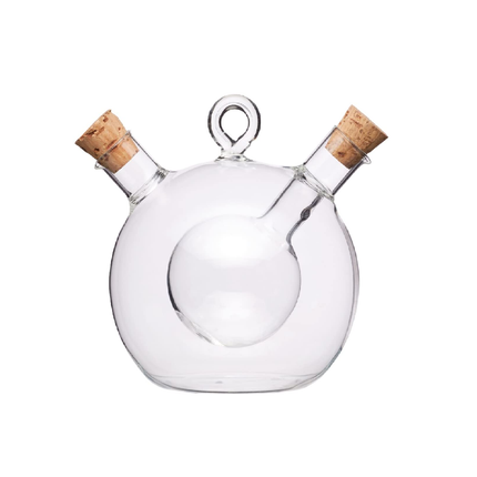 KITCHENCRAFT WORLD OF FLAVOURS 2-IN-1 ROUND OLIVE OIL DISPENSER AND VINEGAR BOTTLE - CLEAR GLASS