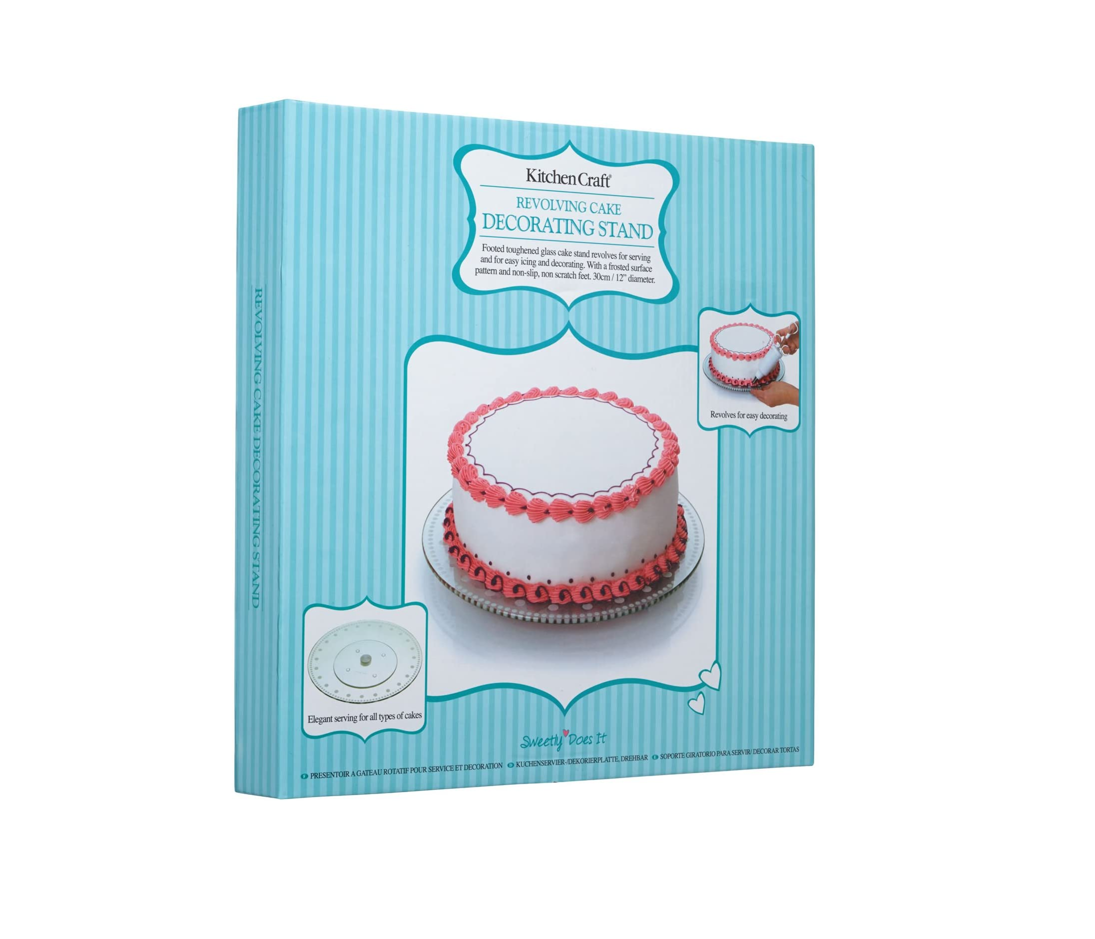 KITCHENCRAFT SWEETLY DOES IT TURNTABLE CAKE STAND, GIFT BOX, GLASS