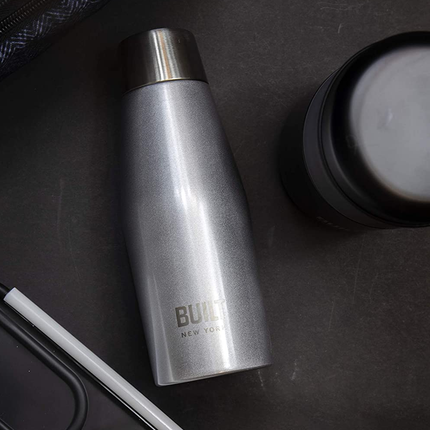 BUILT APEX INSULATED WATER BOTTLE W/ LEAKPROOF PERFECT SEAL LID, SWEATPROOF 100 PERCENT REUSABLE BPA FREE 18/10 STAINLESS STEEL FLASK, SILVER, 330ML